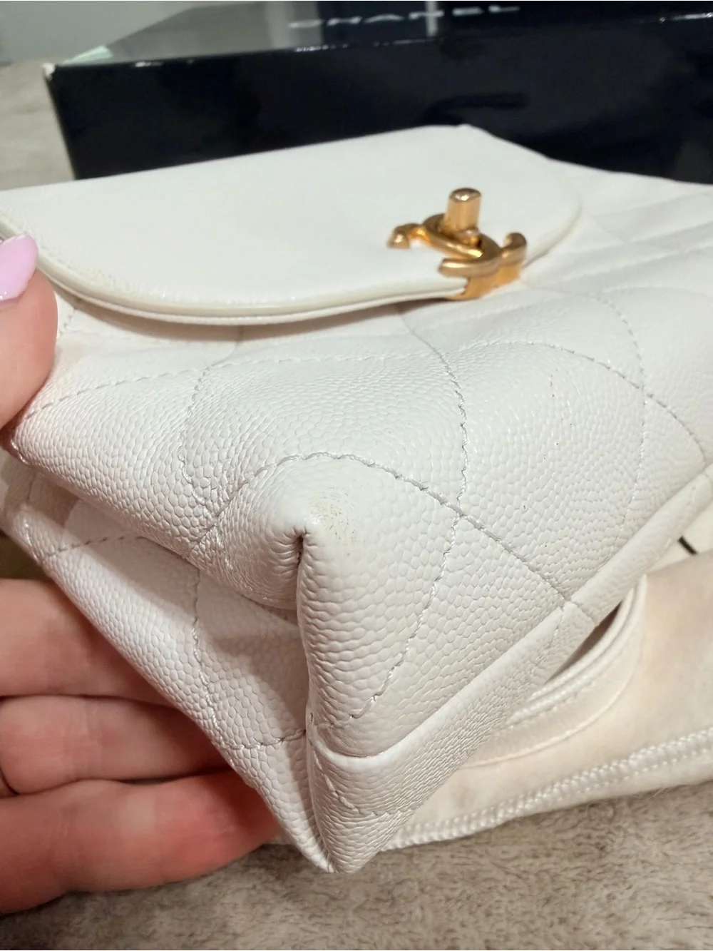 CHANEL White Quilted Leather Shoulder Bag with Multicolor Braided Handle